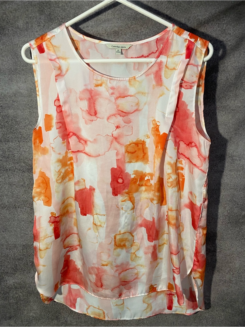 Calvin Klein Jeans Womens M Pink Orange Watercolor Sleeveless Shell Top Blouse